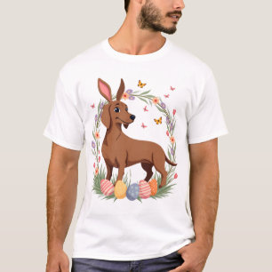 T-shirt Chien de Pâques vintage en forme de teckel avec œu
