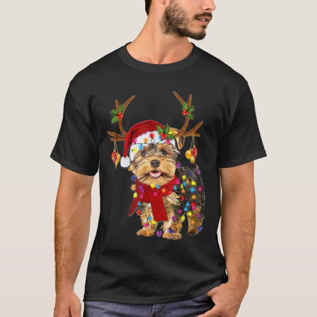 T-shirt Chien de Père Noël yorkie terrier ravissant renne  (Devant)