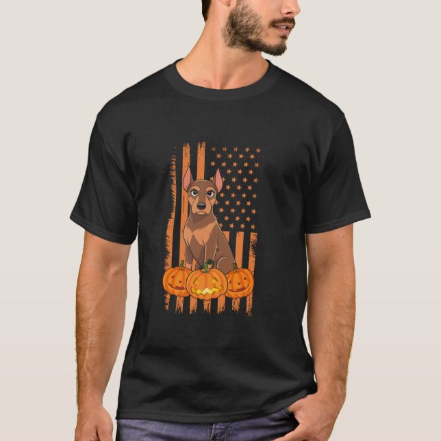 T-shirt Chien de Pinscher Miniature USA Drapeau Hallowee P (Devant)