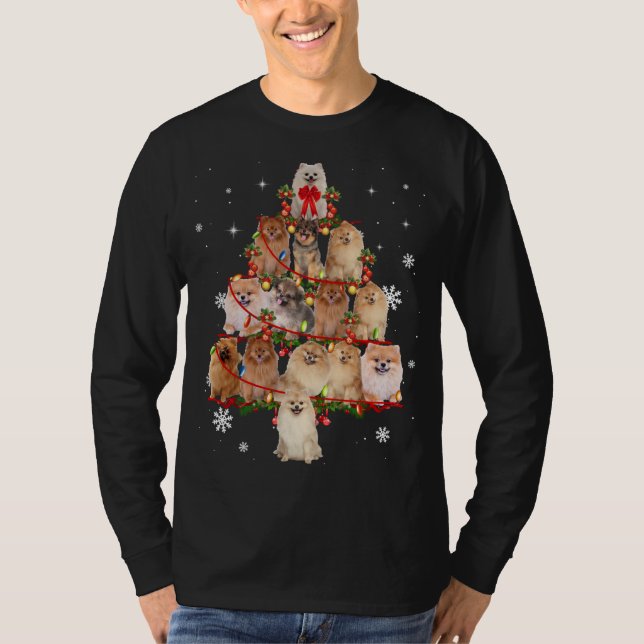 T-shirt Chien de Poméranie feux de Noël Chien drôle Xma (Devant)