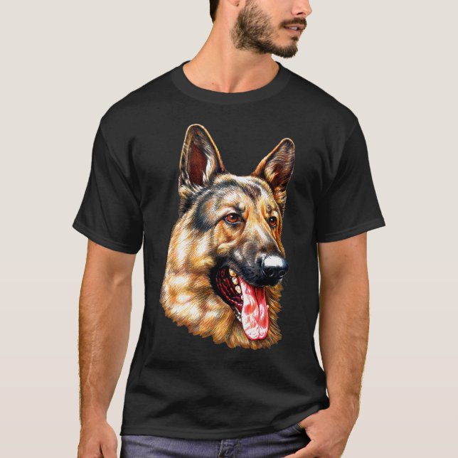 T-shirt Chien de portrait de visage berger allemand (Devant)