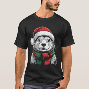 T-shirt Chien de Prairie Noël Chapeau de Père Noël Écharpe