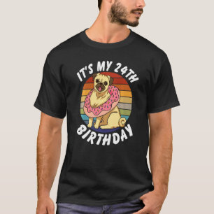 T-shirt Chien de race Pug drôle de 24 ans et beignet rétro