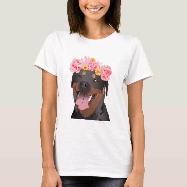 T-shirt Chien de rottweiler avec la couronne de fleur (Devant)