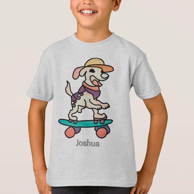 T-shirt Chien de rue rétro sur skateboard | Drôle (Devant)