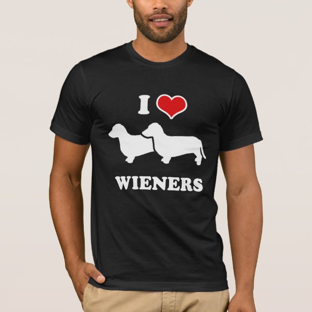T-SHIRT CHIEN DE SAUCISSE : J'AIME DES SAUCISSES (Devant)