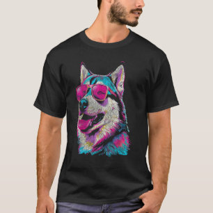 T-shirt Chien de Sibérie Husky Coloré Drôle Portant des Lu