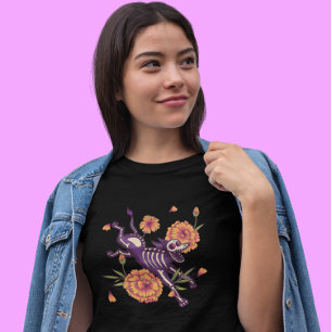T-shirt Chien de squelette avec Marigolds Día de los Muert