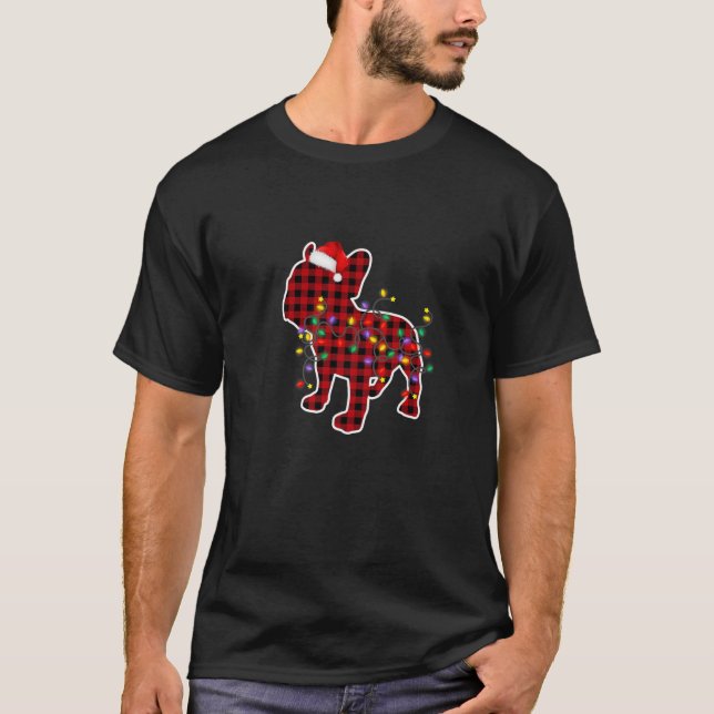 T-shirt Chien de taule français feux de Noël Pyjama Famill (Devant)