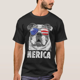 T-shirt Chien de taureau anglais 4 juillet Merica Hommes F