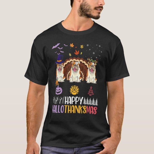 T-shirt Chien de taureau anglais Joyeux Halloween Thanksgi (Devant)