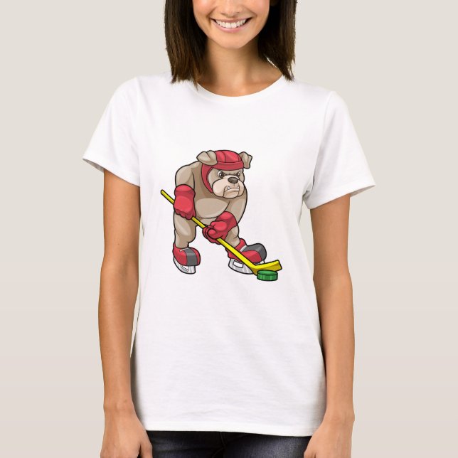 T-shirt Chien de taureau au hockey sur glace avec bâton de (Devant)