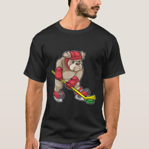 T-shirt Chien de taureau au hockey sur glace avec bâton de