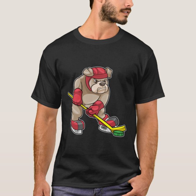 T-shirt Chien de taureau au hockey sur glace avec bâton de (Devant)
