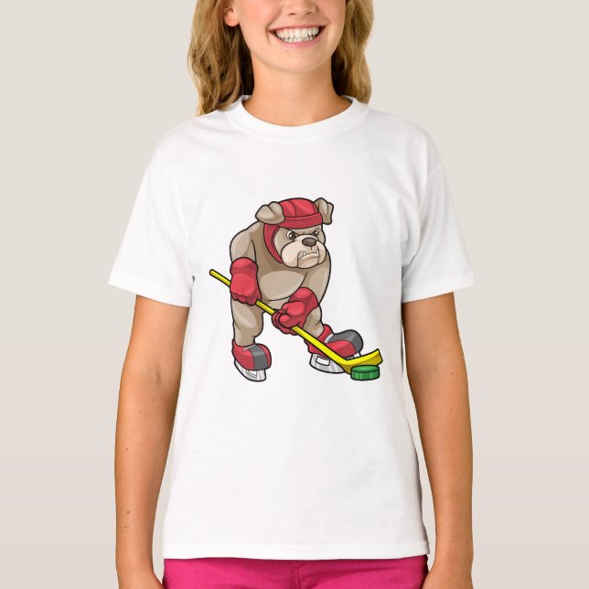 T-shirt Chien de taureau au hockey sur glace avec bâton de (Devant)