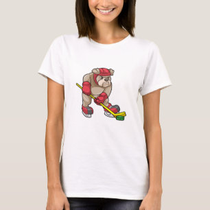 T-shirt Chien de taureau au hockey sur glace avec bâton de