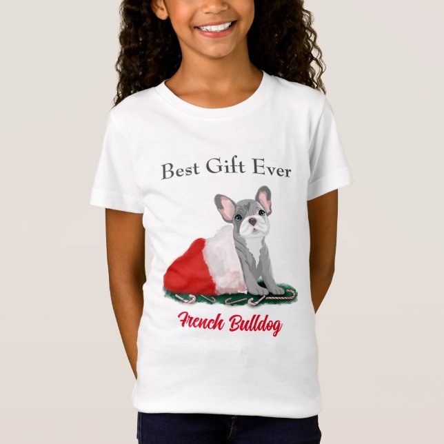 T-Shirt Chien de taureau français en Casquette de Père Noë (Devant)
