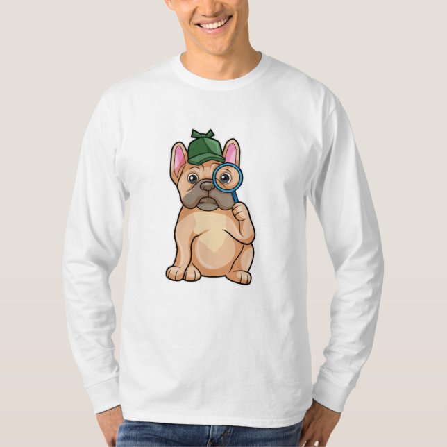 T-shirt Chien de taureau français en détective avec du ver (Devant)