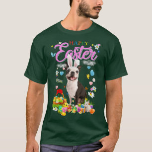 T-shirt Chien de taureau français lapin Joyeux oeufs de Pâ