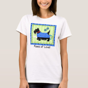 T-shirt Chien de Terrier noir vert bleu écossais Love Paw