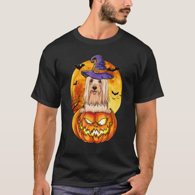 T-shirt Chien d'Halloween Citrouille Lhasa Apso (Devant)