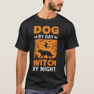 T-shirt Chien d'Halloween de jour Sorcière de nuit Design