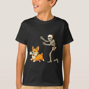 T-shirt Chien d'Halloween Drôle de Squelette qui poursuit 