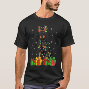 T-shirt Chien Doberman Noël Éclairage Chapeau Renne Doberm