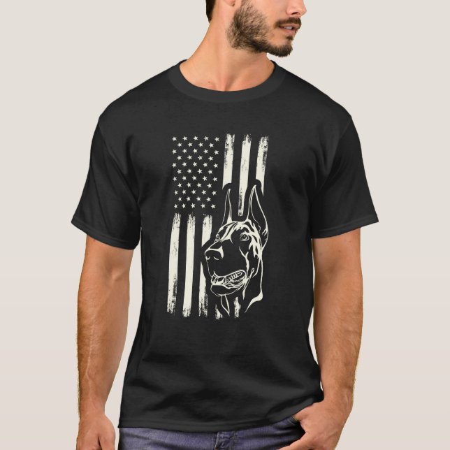 T-shirt Chien Doberman Pinscher Chien Drapeau Américain Ch (Devant)