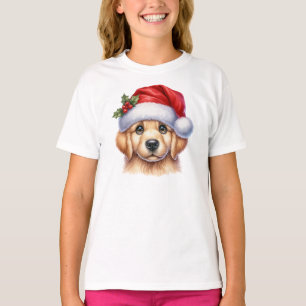 T-shirt Chien d'or retriever avec le style du Père Noël