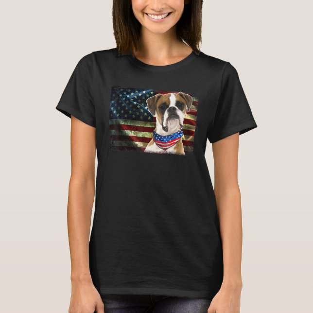 T-shirt Chien Drapeau Américain Hommes Femme (Devant)