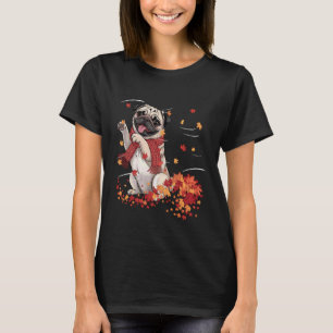 T-shirt Chien drôle de Pug d'automne écharpe Chiens Feuill