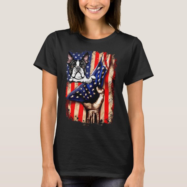 T-shirt Chien du drapeau américain du Patriotique Boston T (Devant)