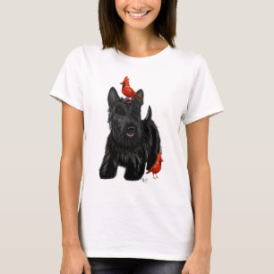 T-shirt Chien écossais et Oiseaux rouges