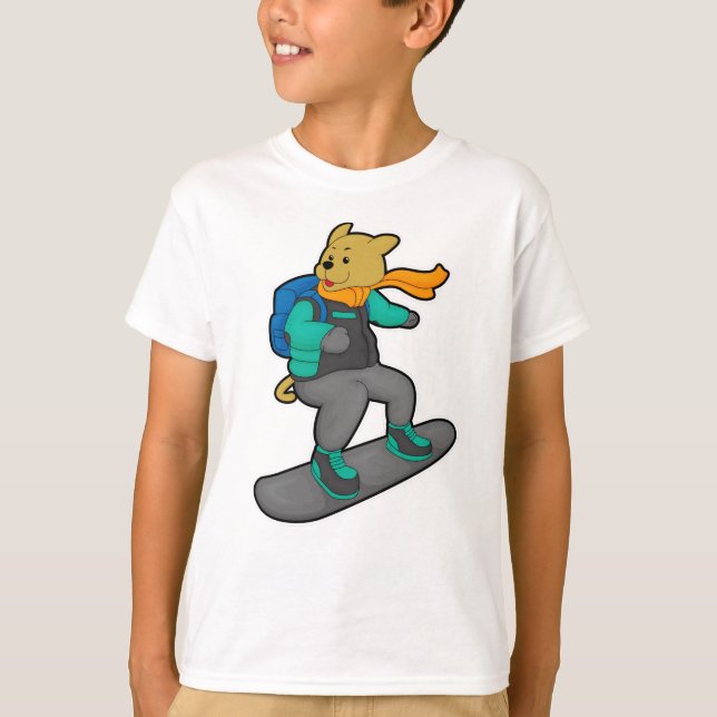 T-shirt Chien en Snowboardeur avec Snowboard & Backpack (Devant)