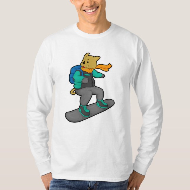 T-shirt Chien en Snowboardeur avec Snowboard & Backpack (Devant)