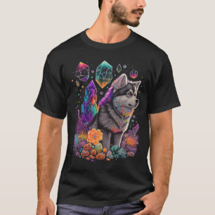 T-shirt Chien Esotérique Husky Crystals Sympa Illustration