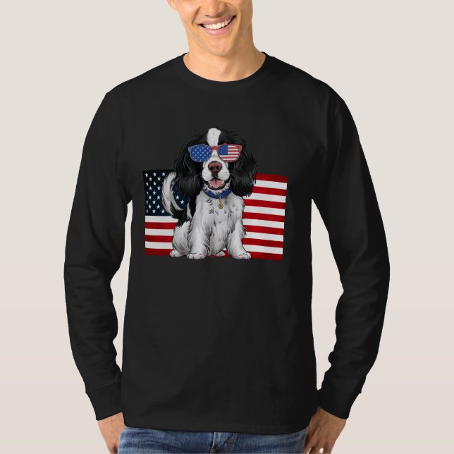 T-shirt Chien espagnol Springer anglais avec drapeau améri (Devant)