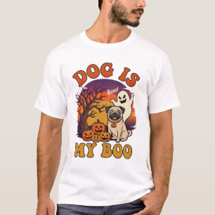 T-shirt Chien est Boo Halloween Pug Fantôme Citrouilles_1