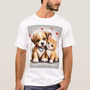 T-shirt Chien Et Chat Mignons En Amour