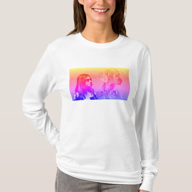 T-shirt Chien et fille à imprimer arc-en-ciel (Devant)