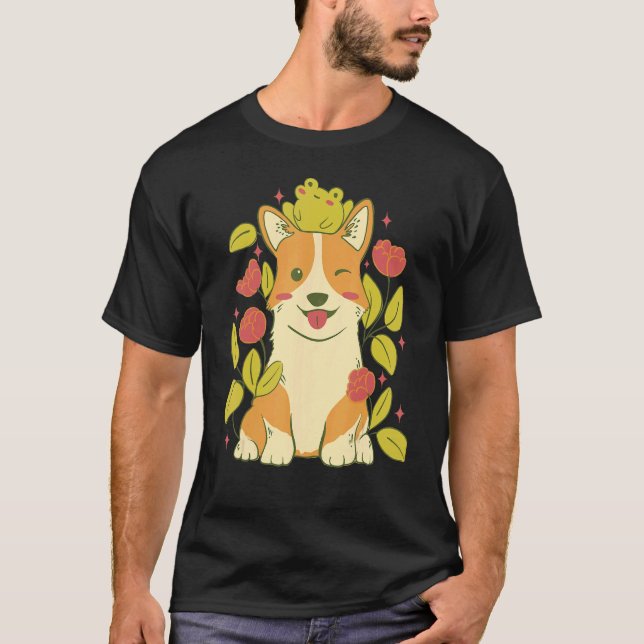 T-shirt Chien Et Grenouille De Corgi Cute (Devant)