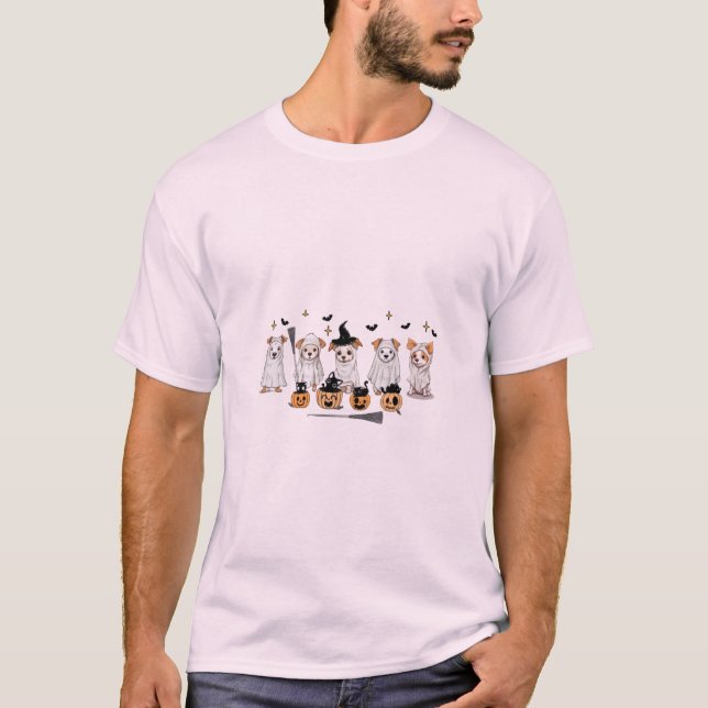 T-shirt Chien Fantôme Chat noir Citrouille Halloween T-shi (Devant)