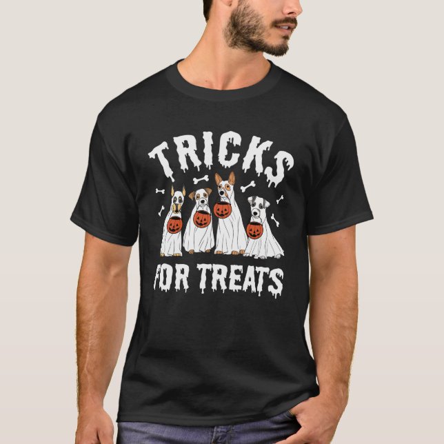 T-shirt Chien Fantôme Tricoter Ou Traiter Halloween Saison (Devant)