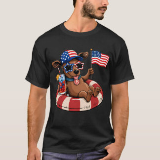 T-shirt Chien Flotte Avec Drapeau Et Boisson