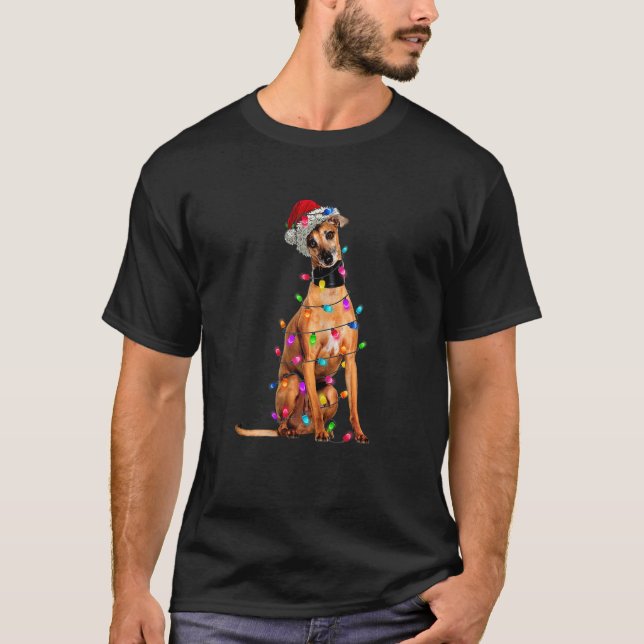 T-shirt Chien gris italien Noël lumières Noël Noël P (Devant)