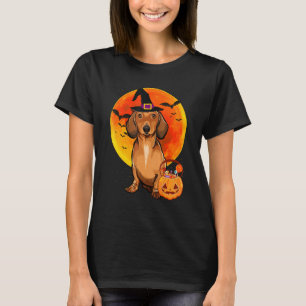 T-shirt Chien Halloween Brown Dachshund Jack-o'-lantern Pu
