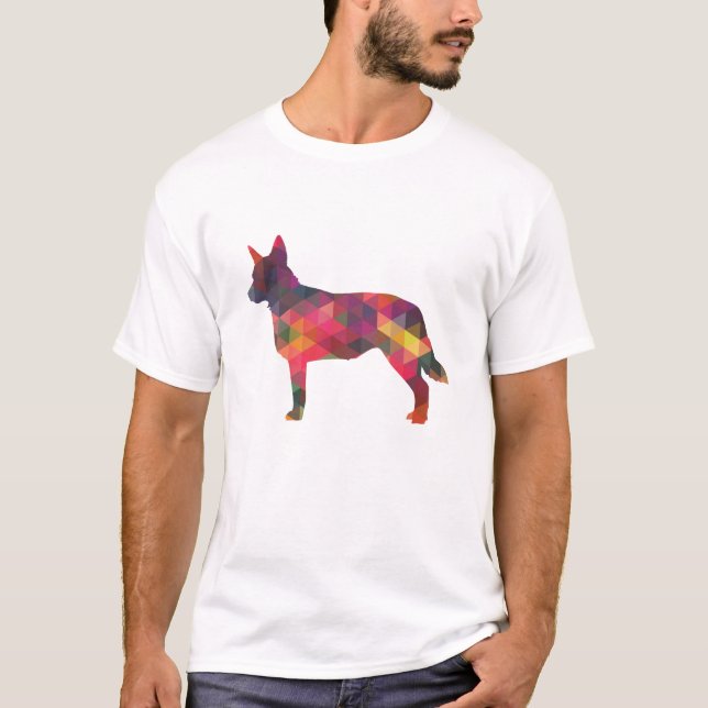 T-shirt Chien Heeler bleu Motif géométrique Silhouette Mul (Devant)