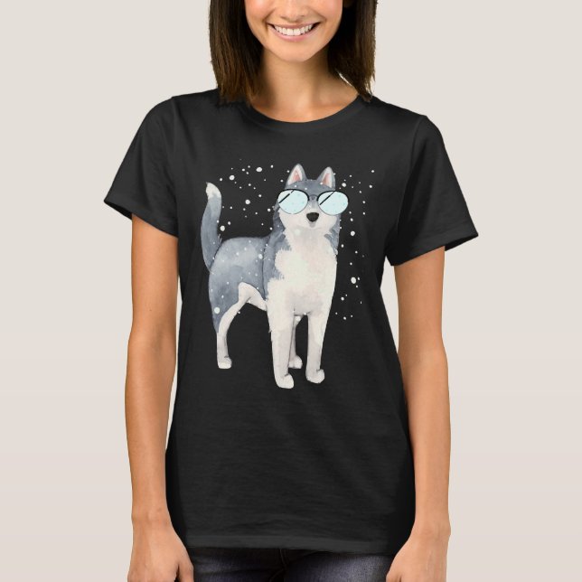 T-shirt Chien Husky Avec Lunettes De Vent (Devant)