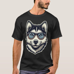 T-shirt Chien Husky Avec Lunettes Style Pop Art